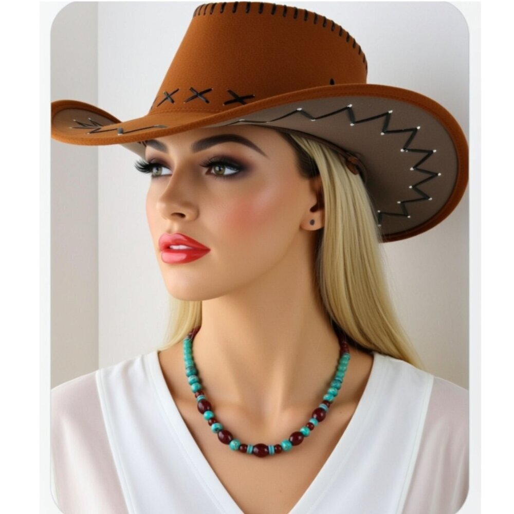 Vintage inspired beaded necklace featuring natural turquoise and amber beads